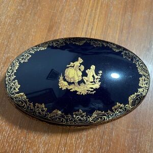 Limoges Blue Cobalt Porcelain Box with 22kt designs